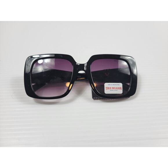 NWT True Religion Oversized‎ Square Sunglasses w/ Gold Emblem  TR57234-1BB-GS2 - Picture 1 of 9